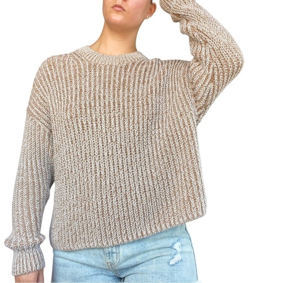 Banana Republic oversized ribbed knit sweater chunky latte brown womens small - Picture 3 of 11